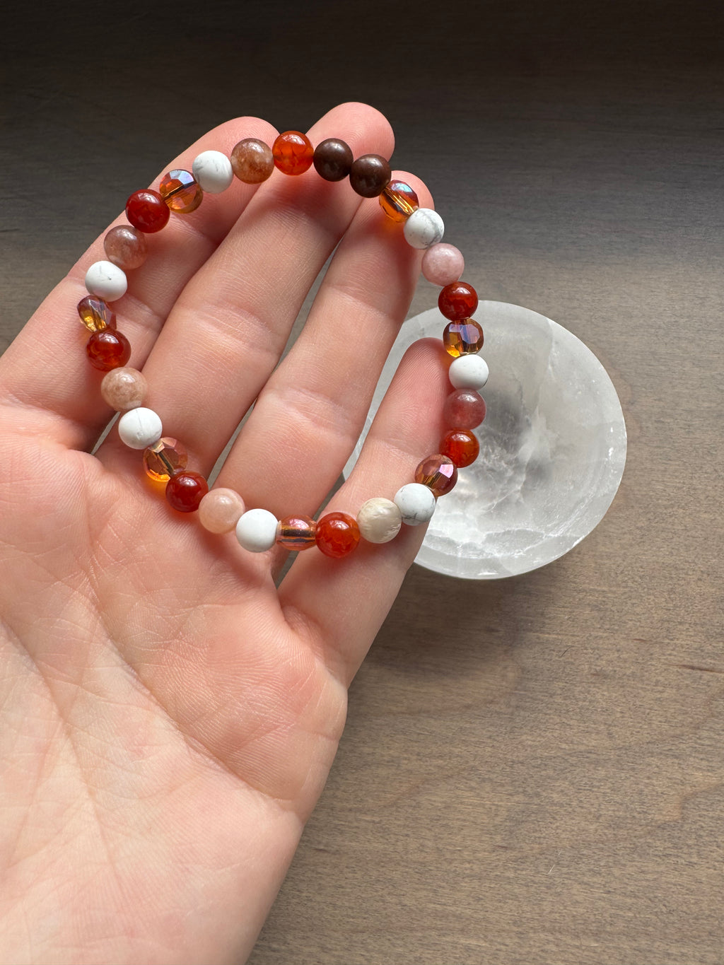 Howlite & Sunstone Beaded Gemstone Bracelet
