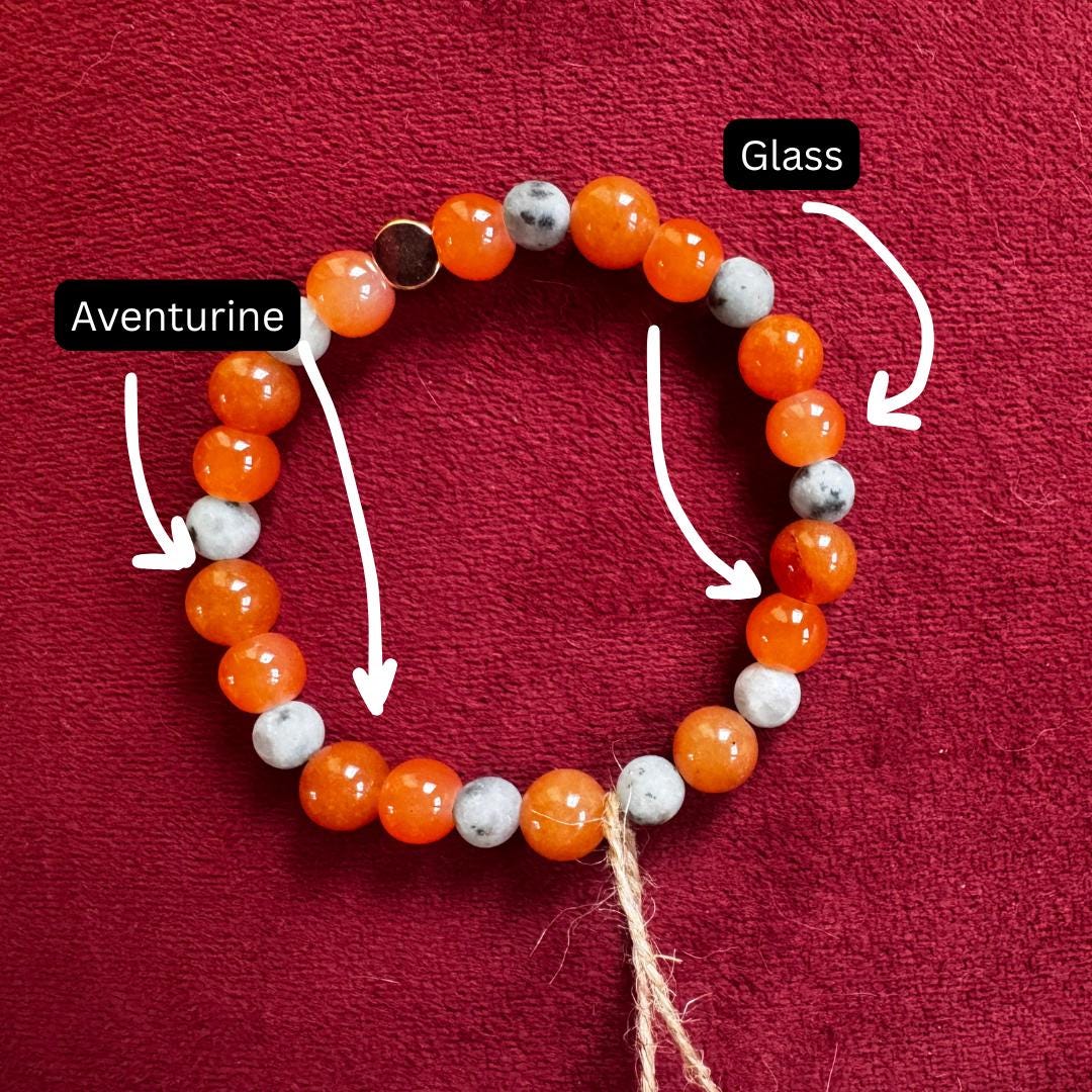 Red Aventurine & Kiwi Jasper Beaded Gemstone Bracelet