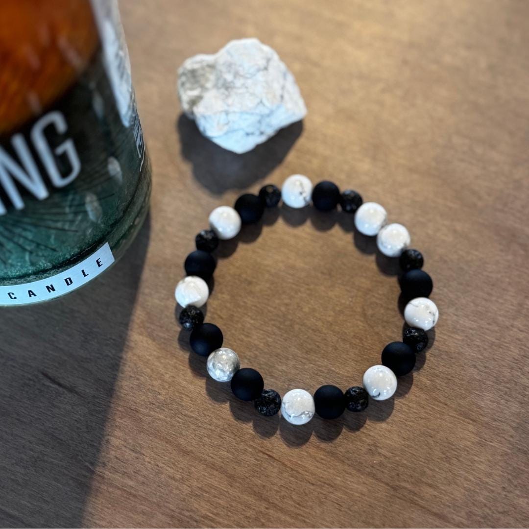 Howlite & Lava Stone Beaded Gemstone Bracelet