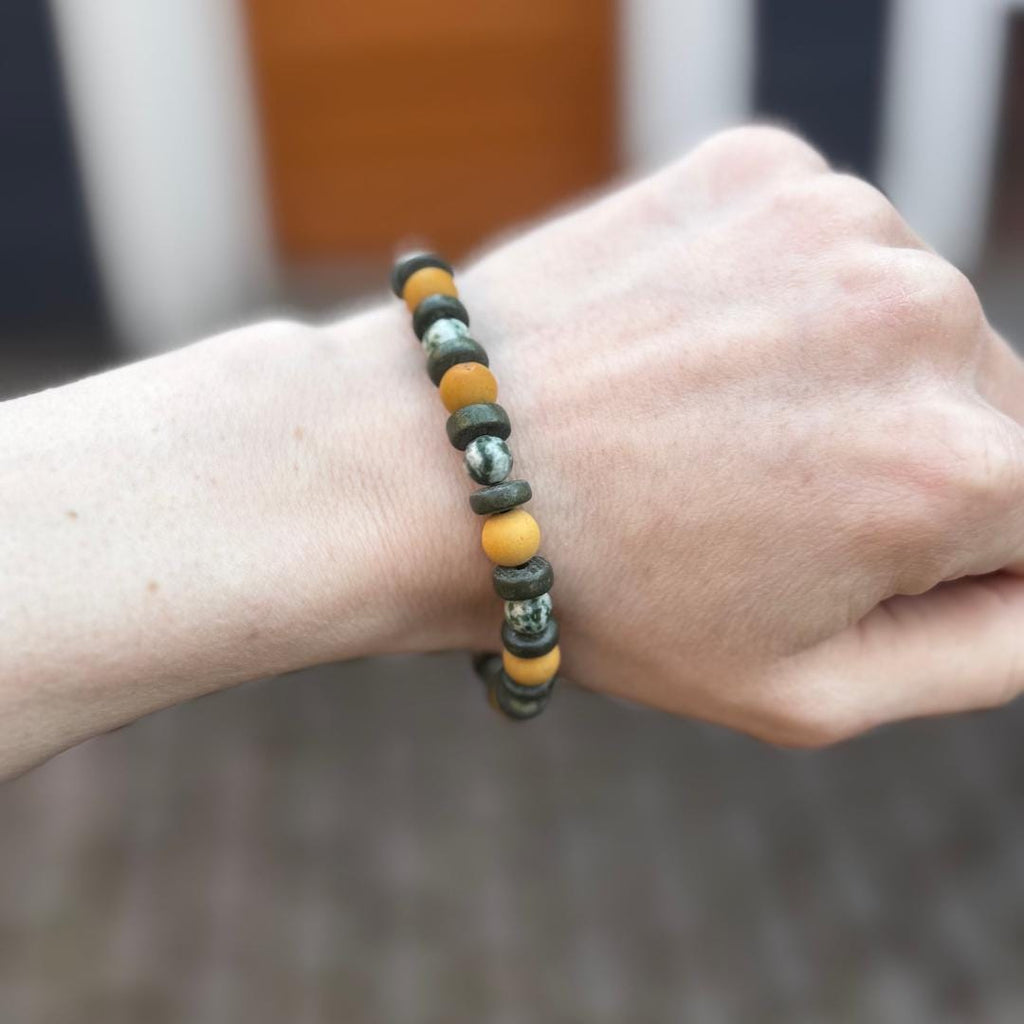 Green Tree Agate & Australian Yellow Mookaite Gemstone Beaded Bracelet