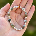 Mushroom Charm Tree Agate Beaded Gemstone Bracelet | 6.75 in.