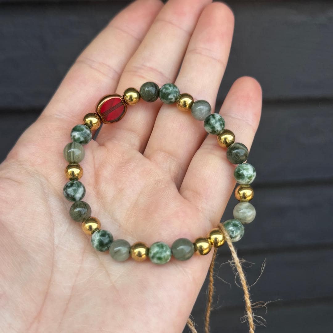 Seaweed Quartz & Green Tree Agate Beaded Gemstone Bracelet