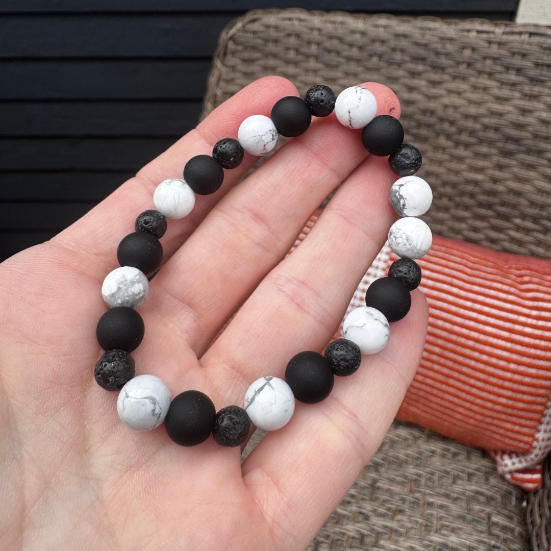 Howlite & Lava Stone Beaded Gemstone Bracelet