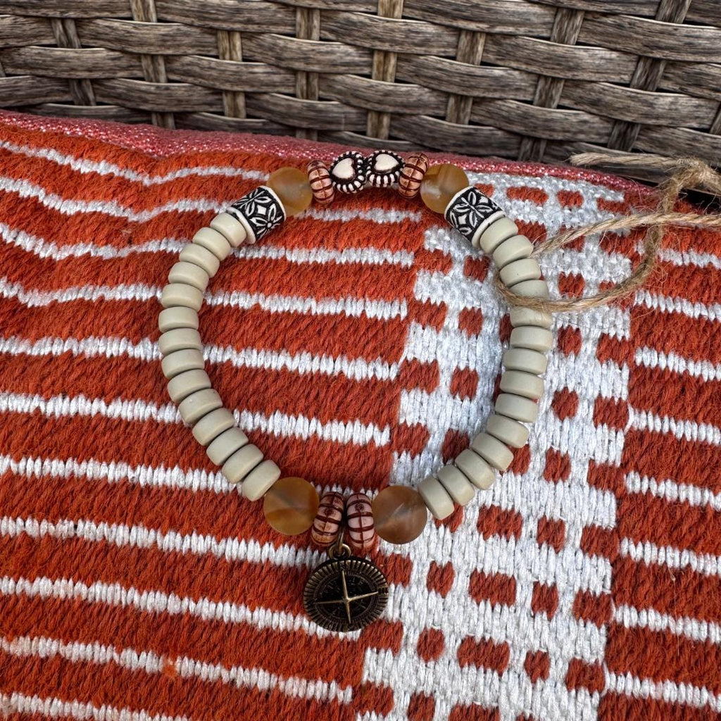 Citrine Gemstone Beaded Bracelet with Compass Charm
