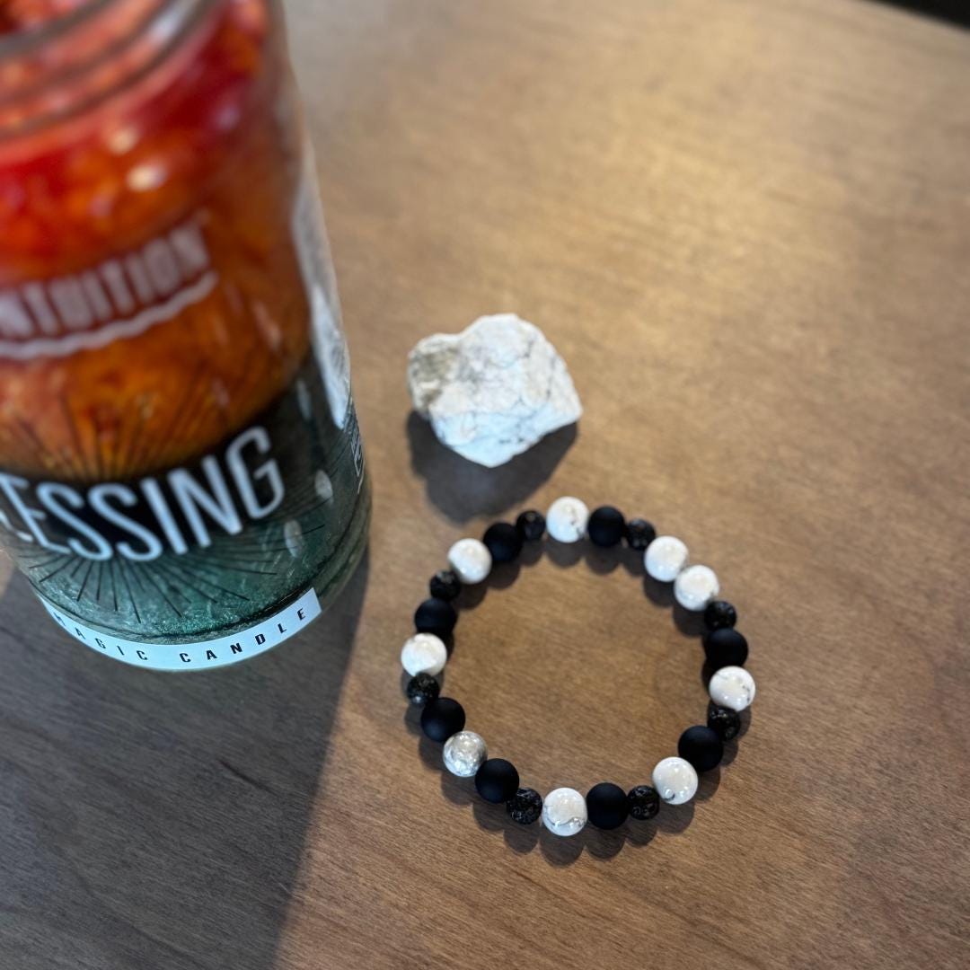 Howlite & Lava Stone Beaded Gemstone Bracelet