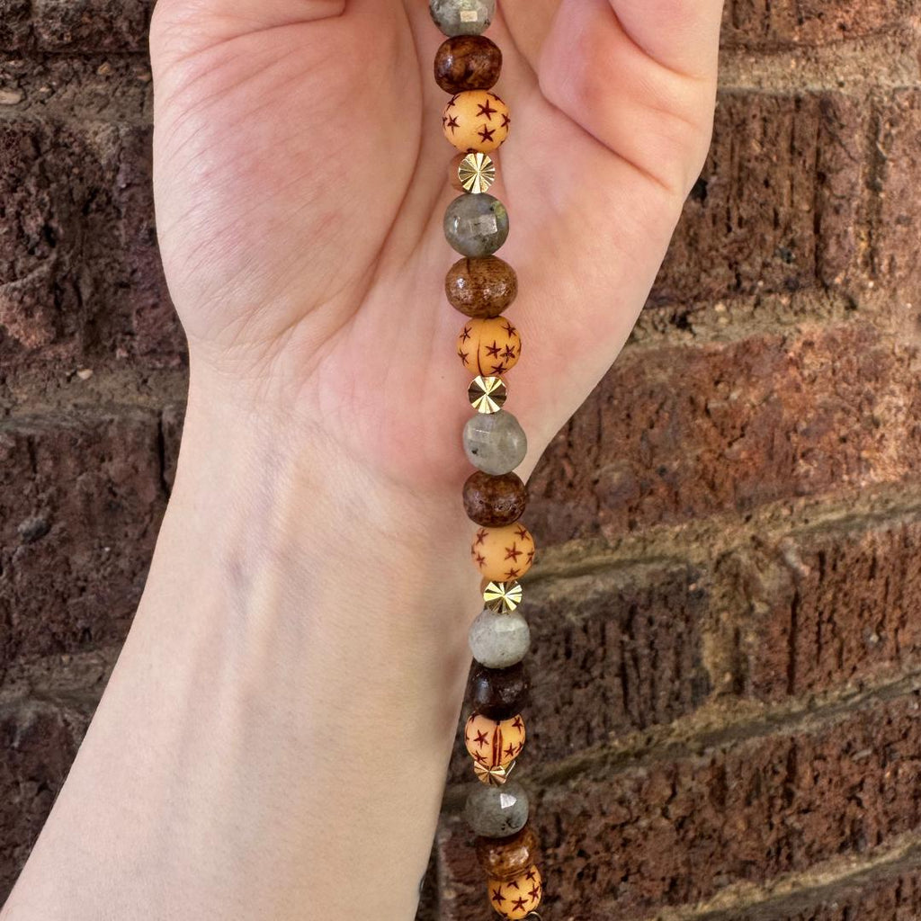 Labradorite + Bone Beaded Gemstone Bracelet