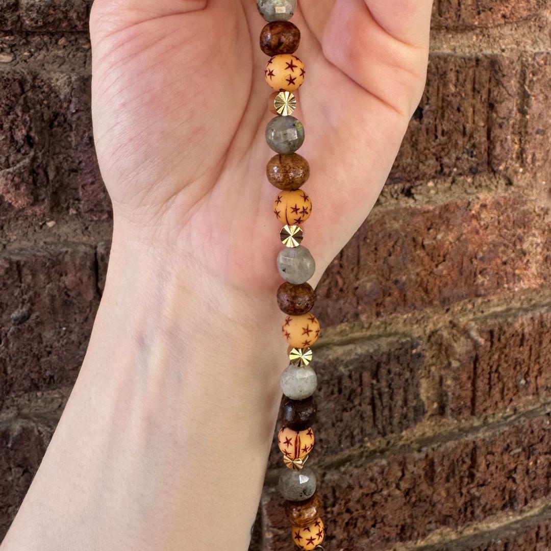 Labradorite + Bone Beaded Gemstone Bracelet