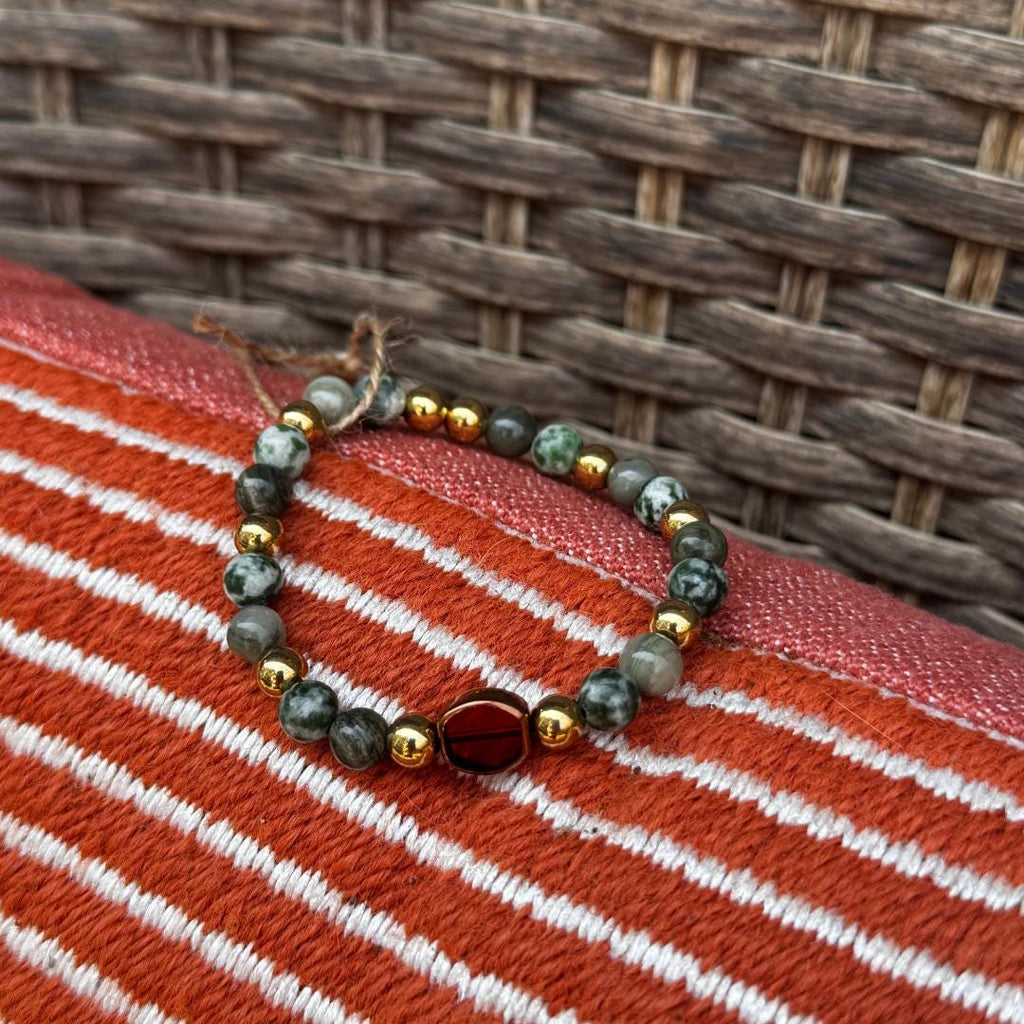 Seaweed Quartz & Green Tree Agate Beaded Gemstone Bracelet