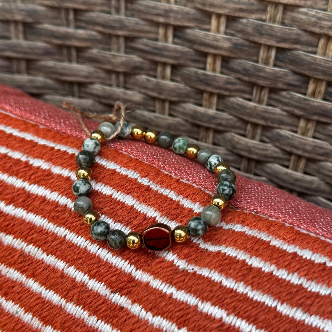 Seaweed Quartz & Green Tree Agate Beaded Gemstone Bracelet