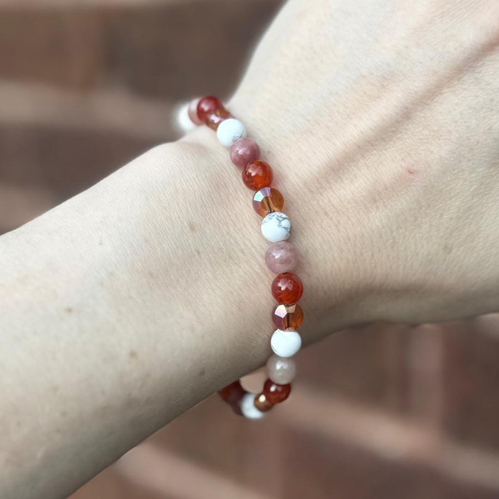 Howlite & Sunstone Beaded Gemstone Bracelet