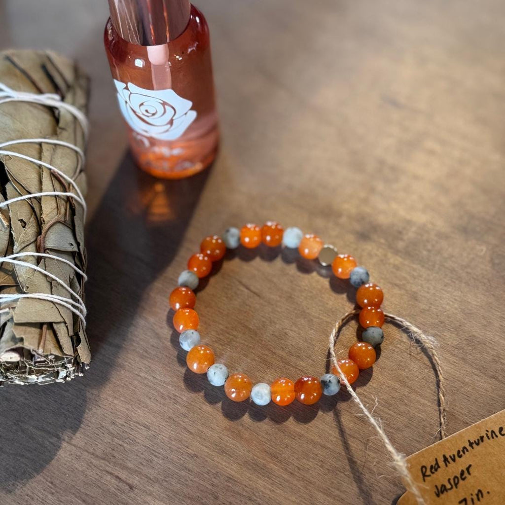 Red Aventurine & Kiwi Jasper Beaded Gemstone Bracelet