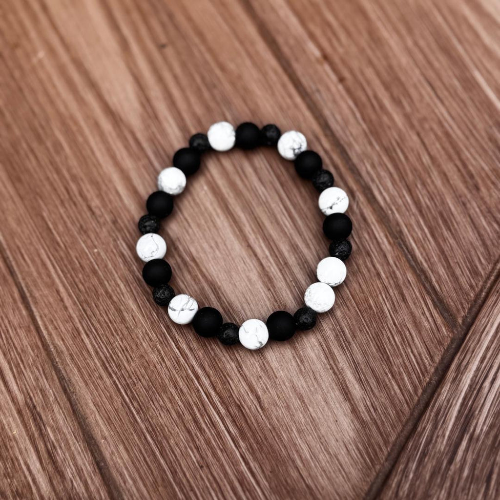 Howlite & Lava Stone Beaded Gemstone Bracelet