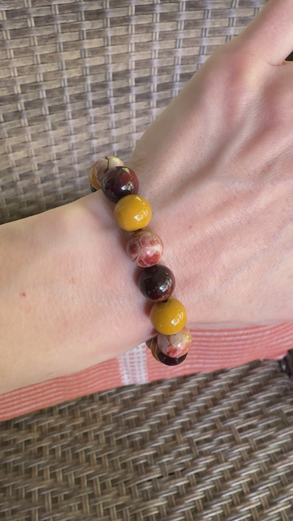 Red Tiger's Eye, Australian Mookaite & Rhyolite 10mm Chunky Beaded Bracelet