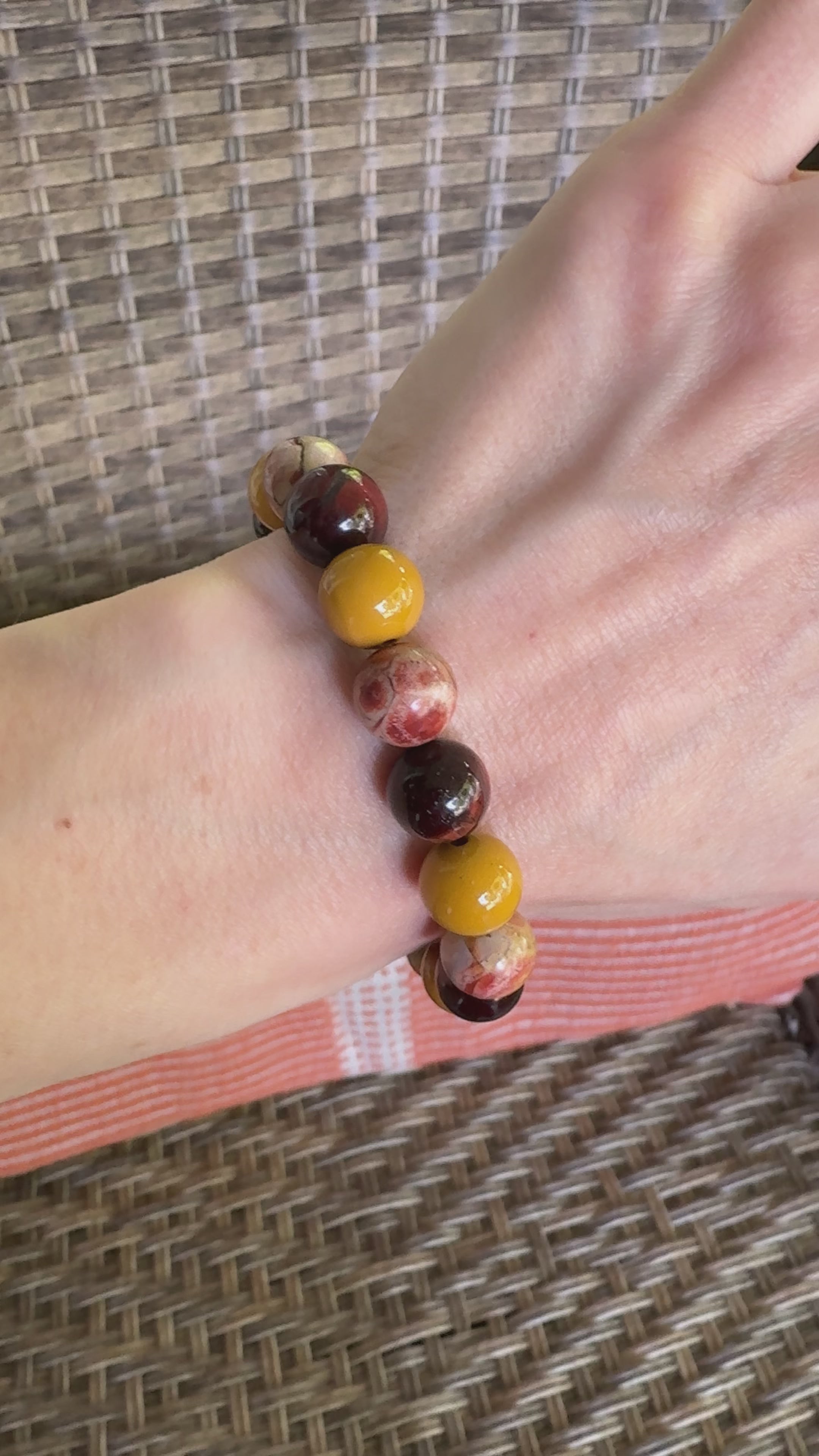 Red Tiger's Eye, Australian Mookaite & Rhyolite 10mm Chunky Beaded Bracelet