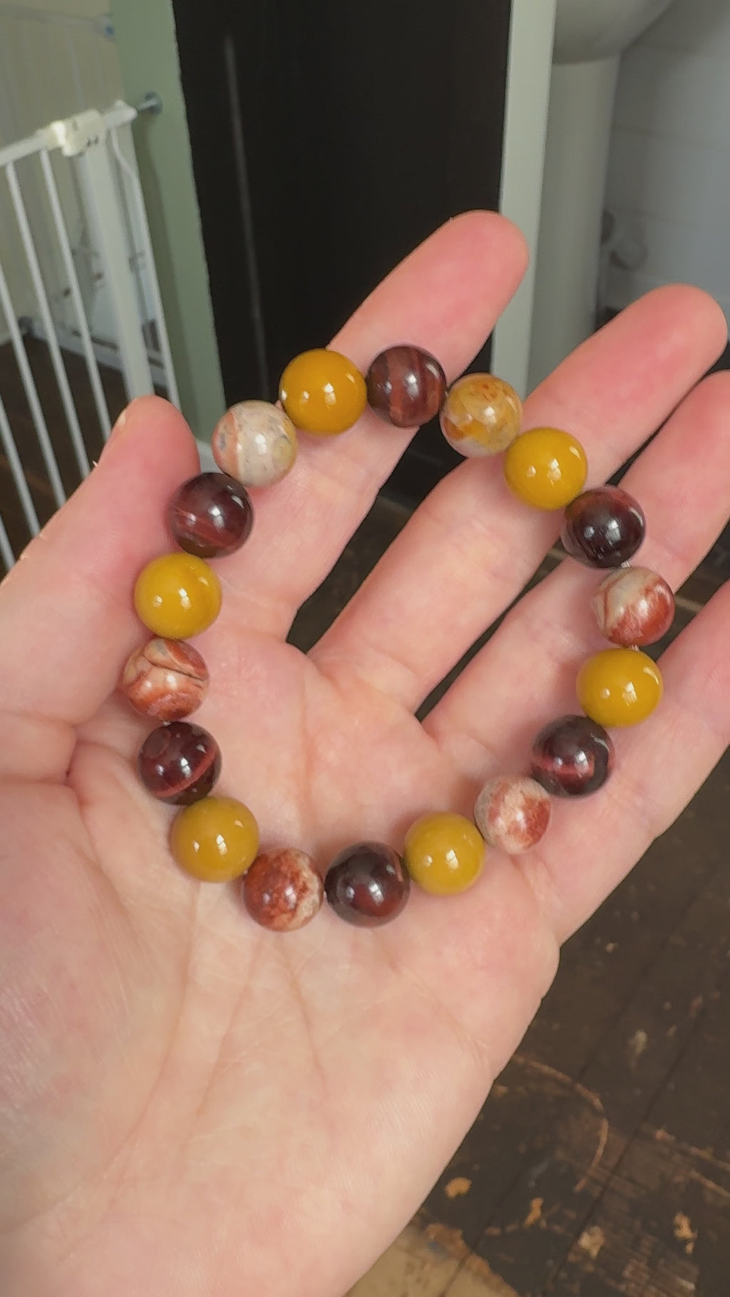 Red Tiger's Eye, Australian Mookaite & Rhyolite 10mm Chunky Beaded Bracelet
