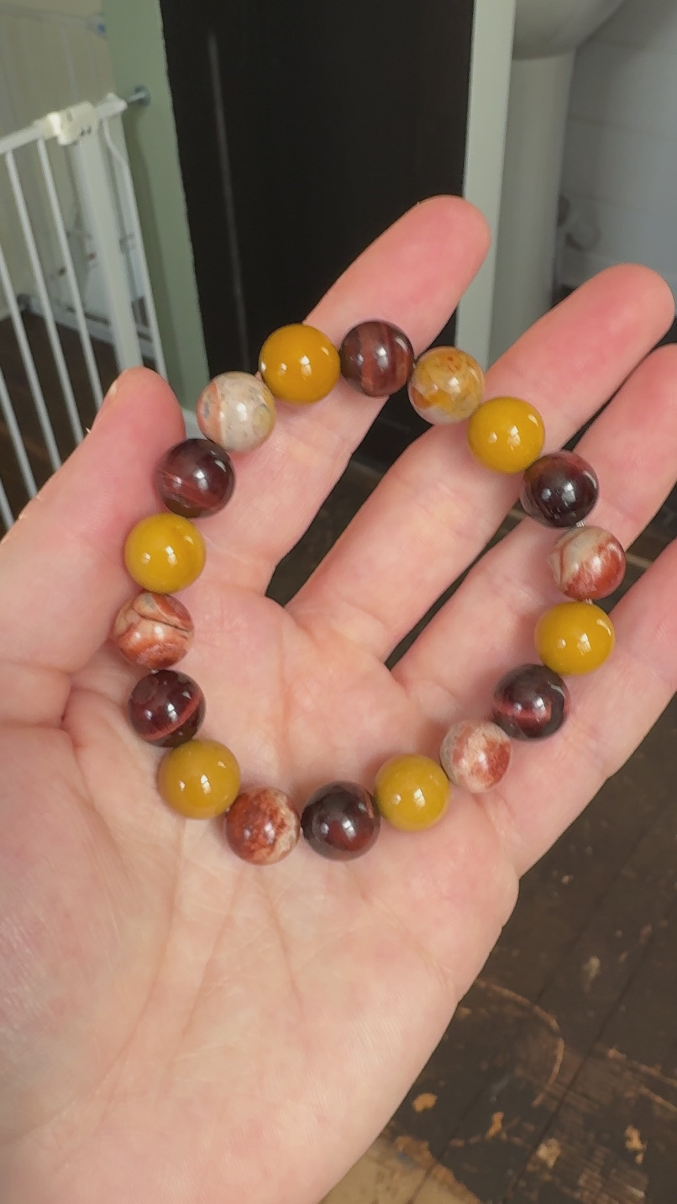 Red Tiger's Eye, Australian Mookaite & Rhyolite 10mm Chunky Beaded Bracelet
